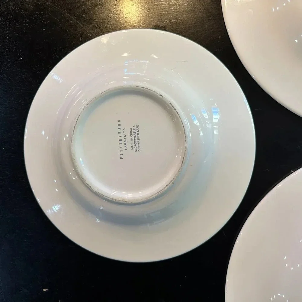 3 Pottery Barn Sausalito Plates - Dinner & Side/Soup/Rimmed Bowl White